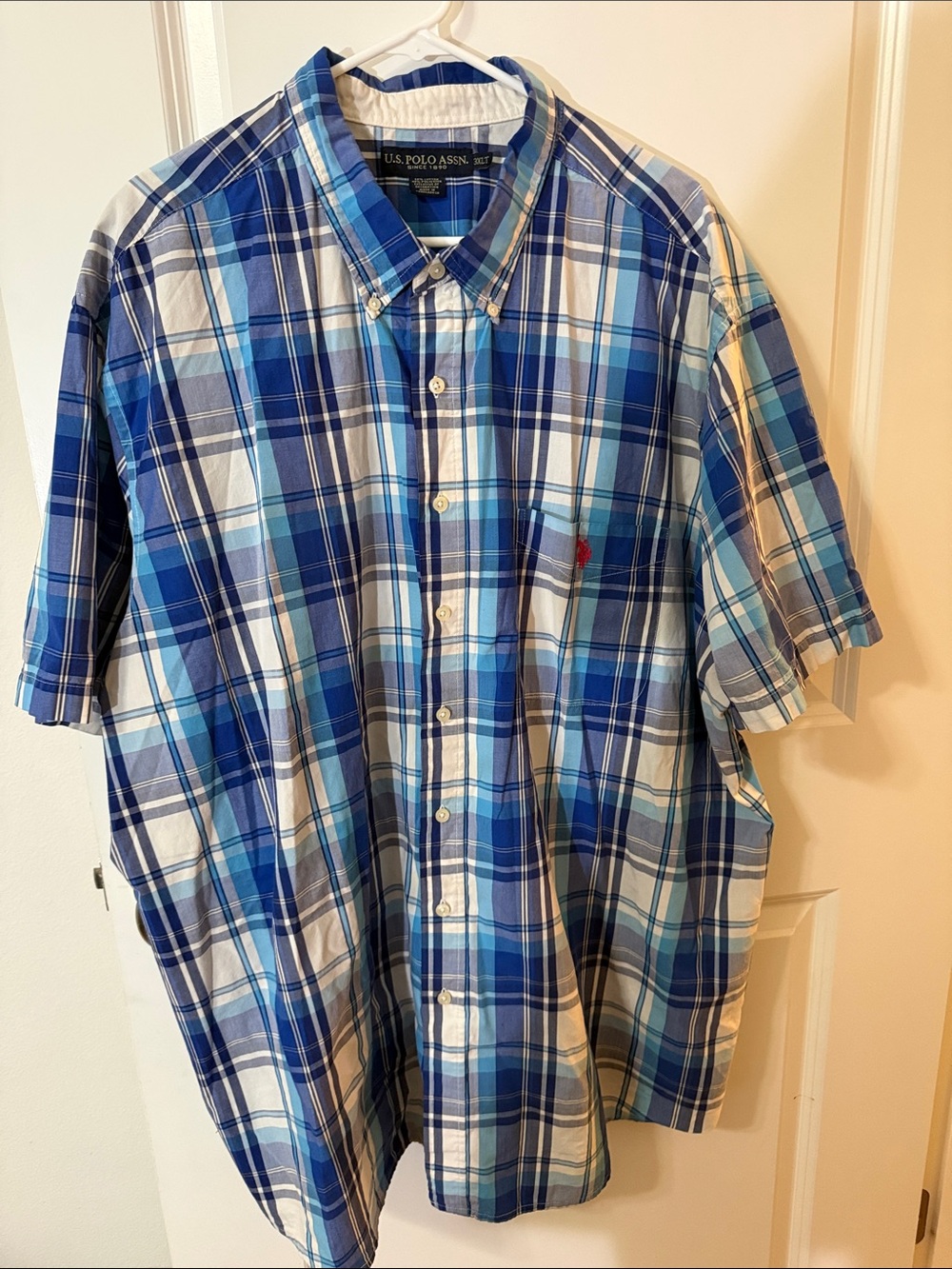 U.S. Polo Assn. Blue and White Plaid Short-Sleeve Button-Down Shirt